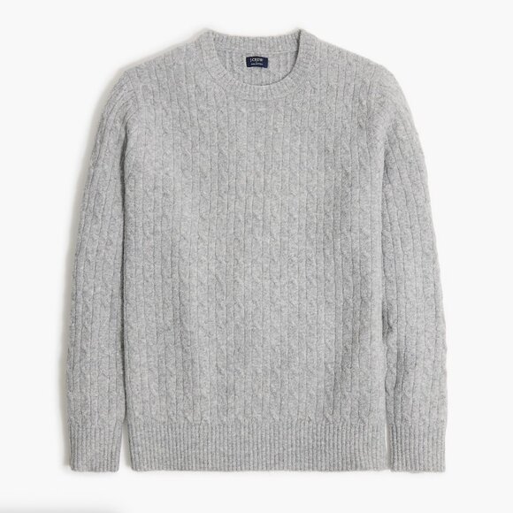 NWT J.CREW FACTORY Men's Cable Crewneck Sweater Extra-Soft Yarn Heather Gray XL - Picture 1 of 8
